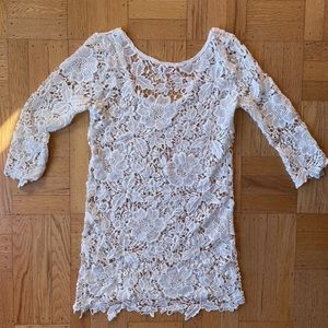 White knit lace sheer tunic dress